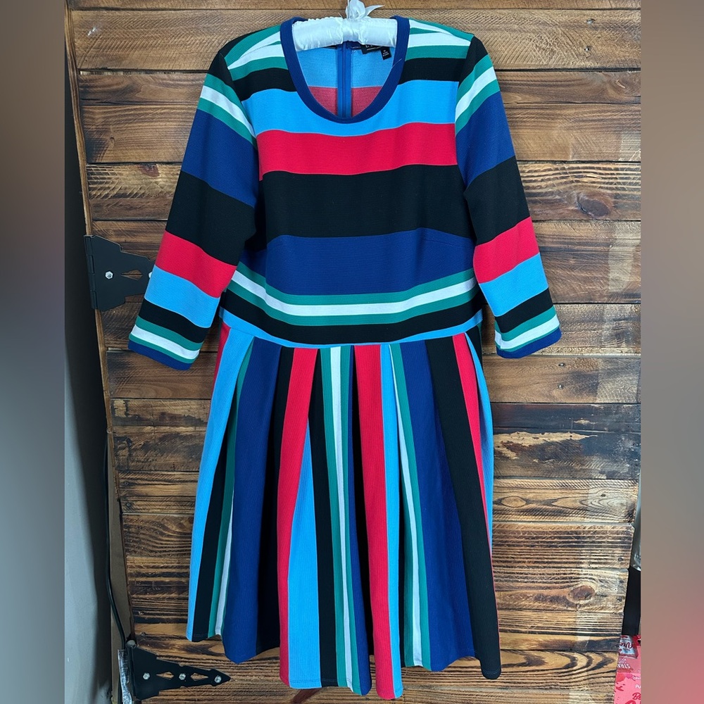 Eloquii Multicolor Striped Long Sleeve Fit & Flare‎ Dress Size 16